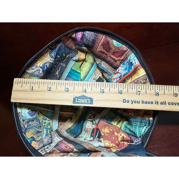 Boho Round Ball Handbag Purse Multi Color Patchwork Zipper Close Storybook Liner - Picture 6 of 9